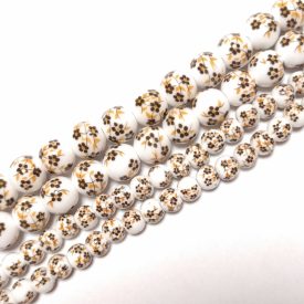 Barna Sárga Virágos Porcelán Gyöngy 10mm