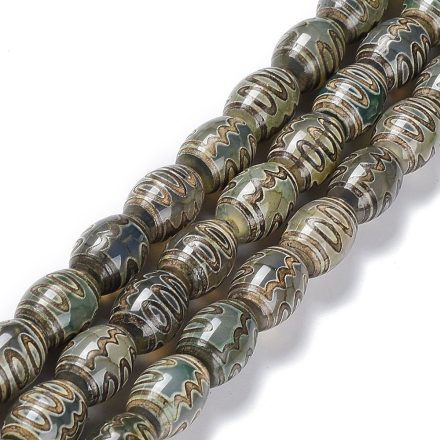 Barna Zöld Tibeti Dzi Achát 5 Szemű (2) Henger Ásványgyöngy Gyöngyfüzér 13-14x9-10mm