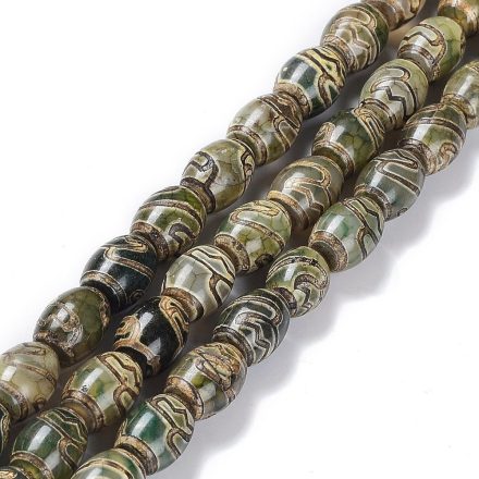 Barna Zöld Tibeti Dzi Achát Lótusz (9) Henger Ásványgyöngy Gyöngyfüzér 13-14x9-10mm