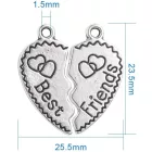 Best Friends (2) Legjobb Barátok Ezüst Színű Szív Páros Medál Nyaklánc 25,5x23,5mm