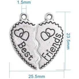   Best Friends (2) Legjobb Barátok Ezüst Színű Szív Páros Medál Nyaklánc 25,5x23,5mm