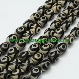  Bézs Fekete Tibeti Dzi Achát Henger Ásványgyöngy 10x14mm