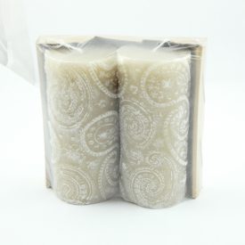 Bézs Virágmintás Henger Gyertya 6,5x14cm