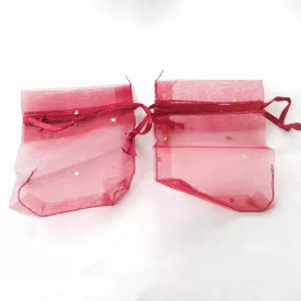Bordó Flitteres Organza Tüll Díszzacskó Dísztasak 9x7cm