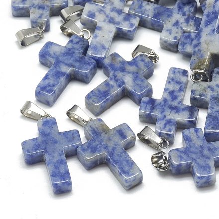 Brazil Szodalit Ásvány Kereszt Medál 29-30x18-19x5-6mm