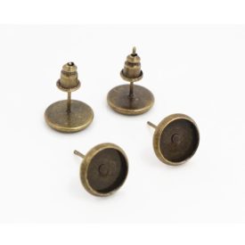   Bronz Színű Kaboson Tartó Bedugós Fülbevaló Szilikon Dugóval 10mm