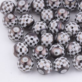   Bronz Kockás Rajtzászló Mintás Üveggyöngy Nyaklánc Karkötő Ékszer Dísz Közdarab Köztes 8mm