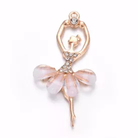   Arany Színű Fehér (6) Strasszos Balerína Medál 60x31x4mm