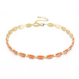   18K Aranyozott Narancssárga Színű Tűzzománc Cirkónia Strasszos Nyaklánc 33,5cm+7cm