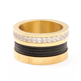   Arany Fekete Fehér Színű Cirkónia Strasszos 12 Hónap Gyűrű Belső Átmérő: 18,8mm (US 9)