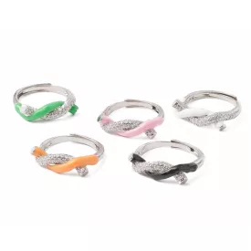   Ezüst Rózsaszín Színű Cirkónia Strasszos Gyűrű Újjméret: 16,9mm (Állítható)