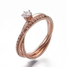   Rózsaarany Színű Cirkónia Strasszos Gyűrű Újjméret: 18,1mm (US 7)
