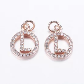   Rózsaarany Színű Cirkónia Strasszos L Betű ABC Medál 16x10mm