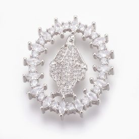   Ezüst Színű Cirkónia Strasszos Szűz Mária Felfűzhető Közdarab Köztes Felvarrható Medál Kitűző 30x25mm