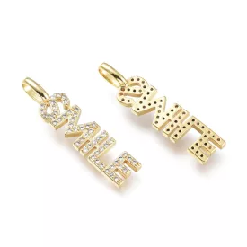   Arany Színű Cirkónia Strasszos Smile Mosoly Medál 29x6,5mm