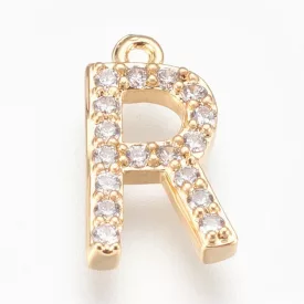 Arany Színű Cirkónia Strasszos R Betű ABC Medál 15x8mm