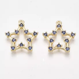   Arany Színű Kék Cirkónia Strasszos Csillag Medál 18x16,5mm