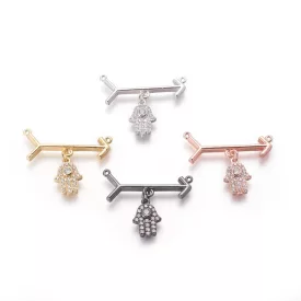   Ezüst Színű Cirkónia Strasszos Nyílvessző Hamsa Kéz Medál 29x22,5mm