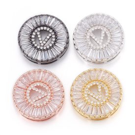   Arany Színű Cirkónia Strasszos V Betű ABC Felfűzhető Közdarab Köztes Felvarrható Medál Kitűző 20mm