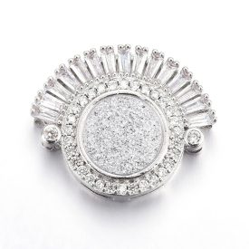   Ezüst Színű Cirkónia Strasszos Műgyanta Druzy Felfűzhető Közdarab Köztes Felvarrható Medál Kitűző 22,5x27,5mm