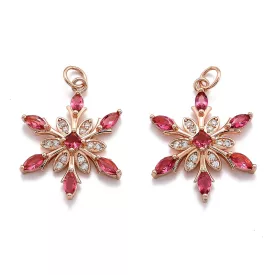   Rózsaarany Színű Rózsaszín Cirkónia Strasszos Virág Hópehely Medál 24,5x19mm