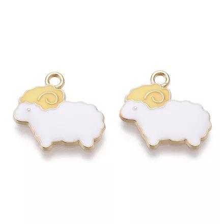 Arany Fehér Színű Tűzzománc Bárány Medál 18,5x20mm