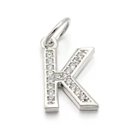   Ezüst Színű Cirkónia Strasszos K Betű ABC Medál 14,5x9mm