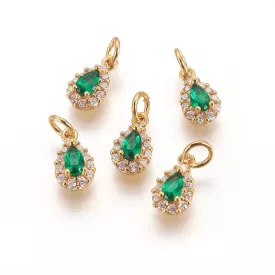   Arany Színű Zöld Fehér (1) Cirkón Cirkónia Strasszos Nyaklánc Karkötő Ékszer Dísz Medál 11x6mm