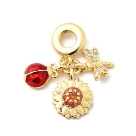   Arany Színű Tűzzománc Cirkónia Strasszos Katicabogár Virág Szitakötő Charm 28x22mm