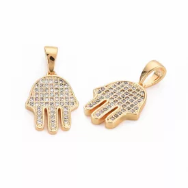   Arany Színű Cirkónia Strasszos Hamsa Kéz Medál 16x12,5mm