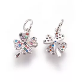   Ezüst Színű Cirkón Cirkónia Strassz Lóhere Medál Köztes 12x8mm