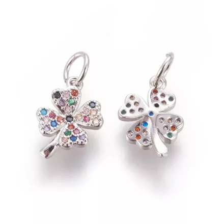 Ezüst Színű Cirkón Cirkónia Strassz Lóhere Medál Köztes 12x8mm
