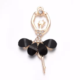   Arany Színű Fekete (3) Strasszos Balerína Medál 60x31x4mm