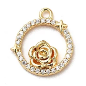18K Aranyozott Cirkónia Strasszos Rózsa Virág Charm