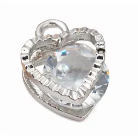 Ezüst Színű Cirkónia Strasszos Szív Charm