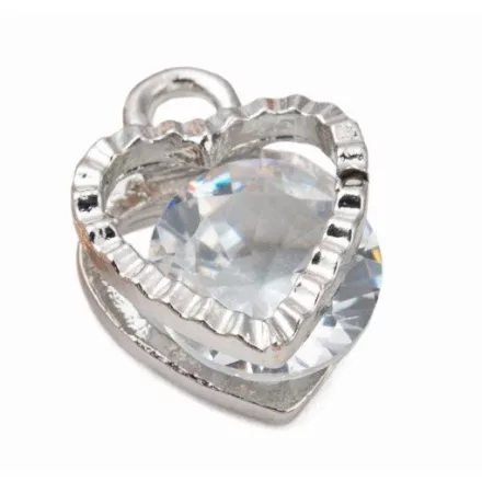 Ezüst Színű Cirkónia Strasszos Szív Charm