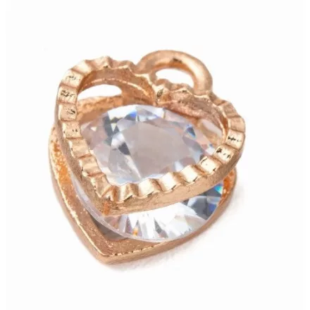 Rózsaarany Színű Cirkónia Strasszos Szív Charm