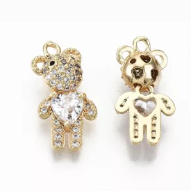 18K Aranyozott Cirkónia Strasszos Medve Maci Szív Charm
