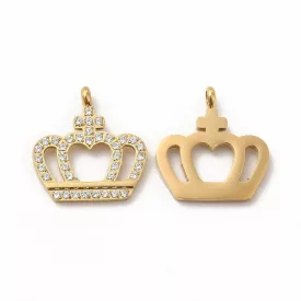 14K Aranyozott Nemesacél Strasszos Korona Charm