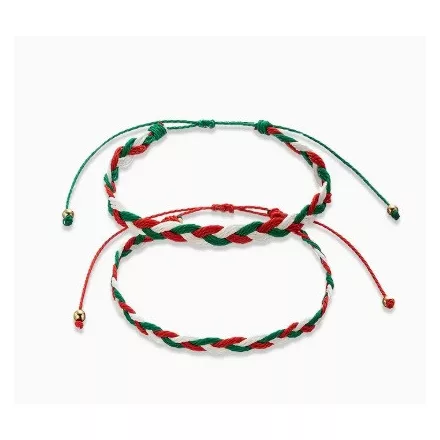 Piros Fehér Zöld Magyar Csúszócsomós Páros Szerencse Karkötő (K133) Hossz: 16-32cm