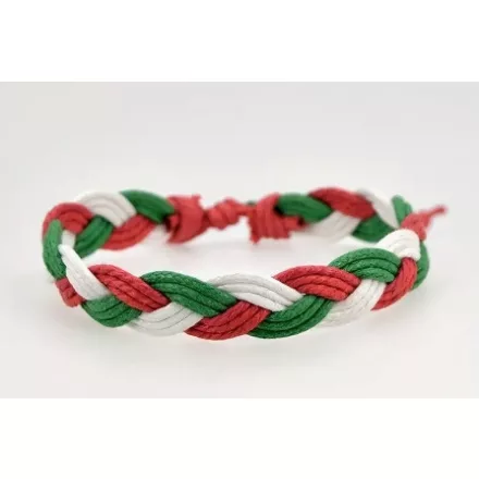 Piros Fehér Zöld Magyar Csúszócsomós Szerencse Karkötő (K135) Hossz: 17-27cm