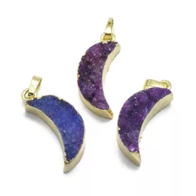   Arany Színű Lila Druzy Achát Hold Ásvány Medál 30-33x9-10x7-9mm