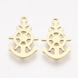   Arany Színű Nemesacél Horgony Hajókerék Medál 16,5x10,5mm