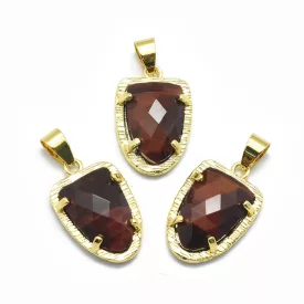   Arany Fazettált Vörös Tigrisszem Macskaszem Ásvány Medál 22,5x14,5x5mm