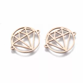   Rózsaarany Színű Nemesacél Gyémánt Kristály Karkötő Ékszer Dísz Közdarab Köztes 15x18mm