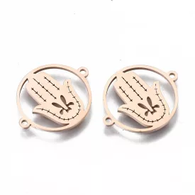   Rózsaarany Színű Nemesacél Hamsa Kéz Karkötő Ékszer Dísz Közdarab Köztes 15x18mm