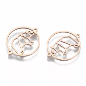   Rózsaarany Színű Nemesacél Medve Karkötő Ékszer Dísz Közdarab Köztes 15x18mm