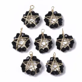   Arany Színű Fekete Bicon Üveggyöngy Csillag Medál 15,5x13x6mm