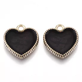 Arany Színű Fekete Tűzzománc Szív Medál 15x14,5mm