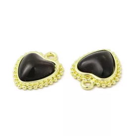 Arany Színű Fekete Üveg Szív Medál 16,5x14mm